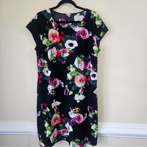 Merona Black Dress with Colorful Floral Design